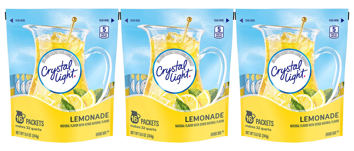 Crystal Light Lemonade Drink Mix canister 8.6 oz ready for easy, flavorful refreshments.