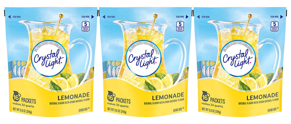 Crystal Light Lemonade Drink Mix canister 8.6 oz ready for easy, flavorful refreshments.