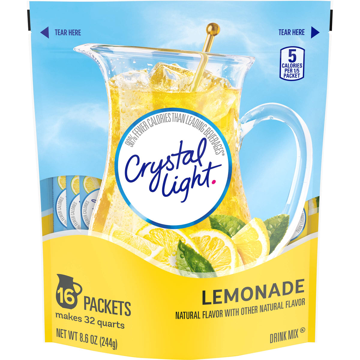 Crystal Light Lemonade Drink Mix 16 packets, perfect for multiple servings at home or office.