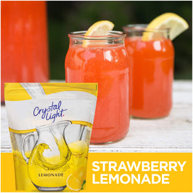 Crystal Light Lemonade Drink Mix stirred into water, refreshing citrus flavor.