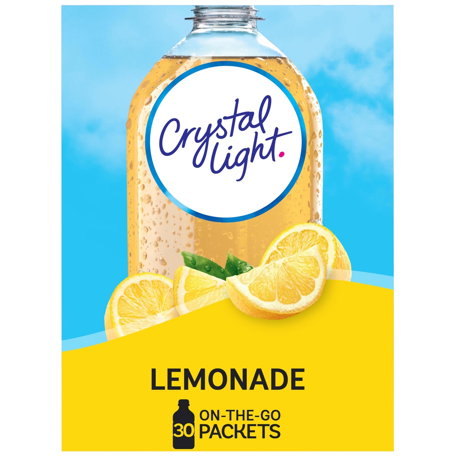 Crystal Light Lemonade on-the-go packets ready to flavor water on the move.