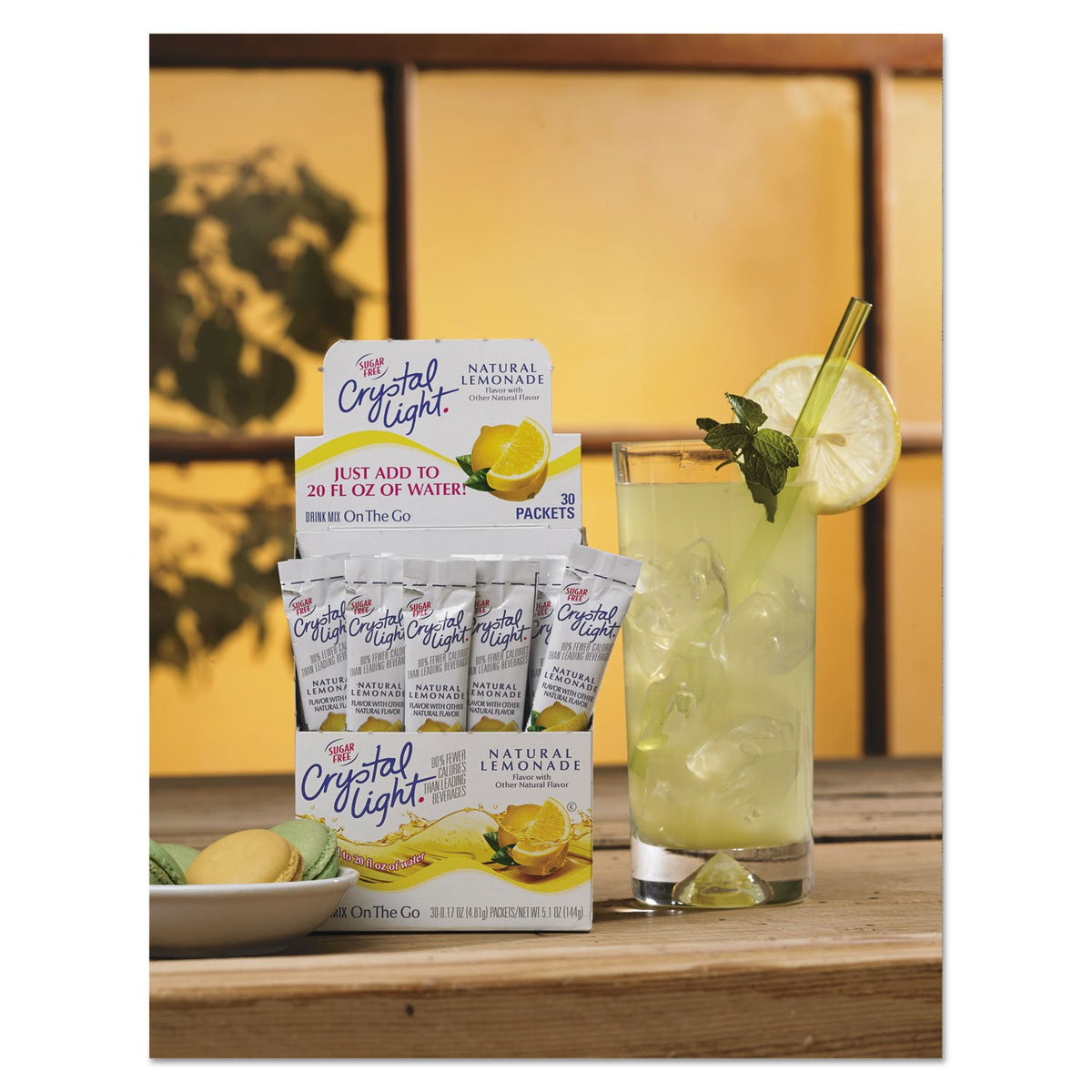 Crystal Light Lemonade packet closeup showing single-serve flavor detail.