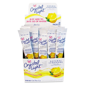 Crystal Light Lemonade packets in a box, ideal for quick hydration on the go.