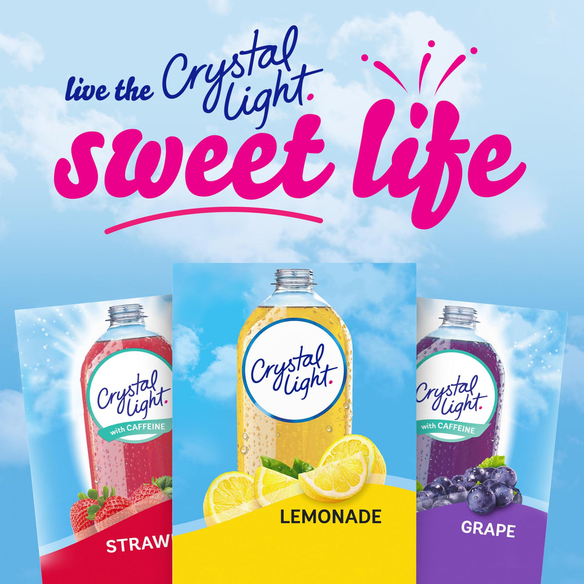 Crystal Light Lemonade packets with a straw for quick sipping.