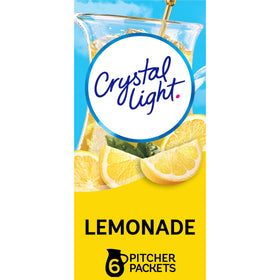 Crystal Light lemonade powder packet for 2-quart pitcher, low-calorie refreshment.
