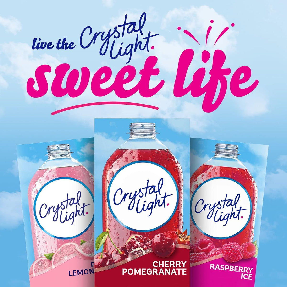 Crystal Light cherry pomegranate packets beside a desk for easy breaks.