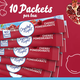 Crystal Light packaging highlights travel-friendly ten-pack convenience.