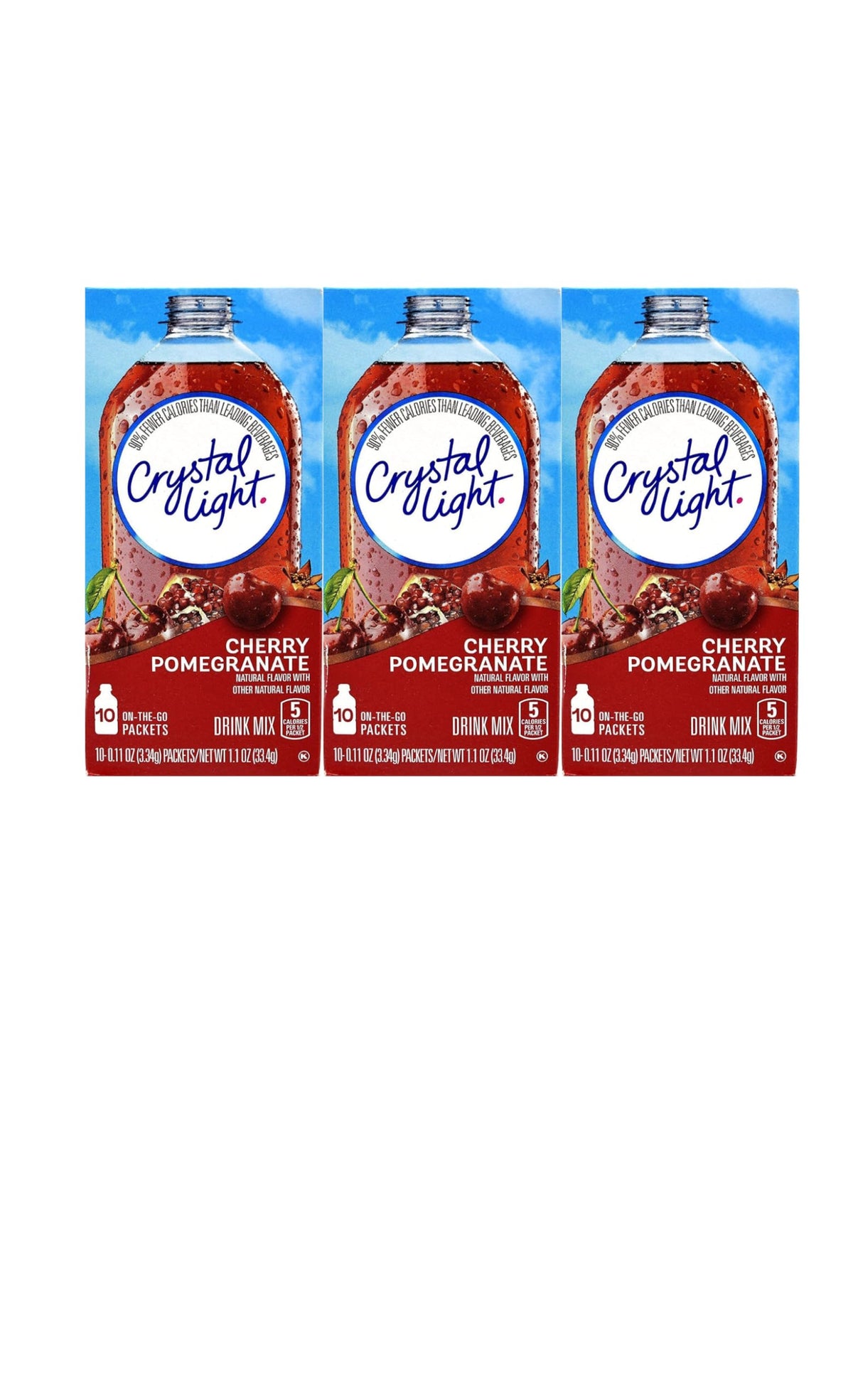 Crystal Light On The Go antioxidant cherry pomegranate packets for quick, low-calorie flavor.
