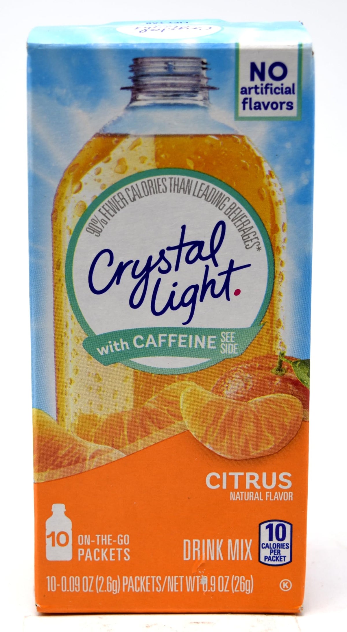 Crystal Light On The Go Citrus bottle pour for a quick caffeine boost