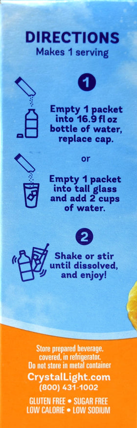 Crystal Light On The Go Citrus box front showing eight boxes of packets