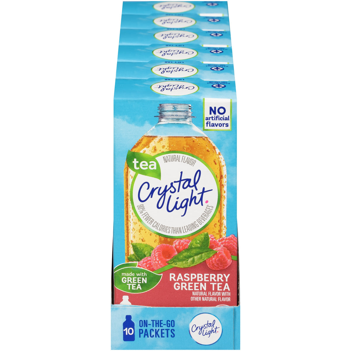 Crystal Light On The Go Green Tea Raspberry glass with ice and flavor.