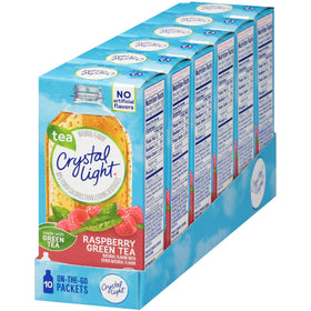 Crystal Light On The Go Green Tea Raspberry label close-up showing flavor.