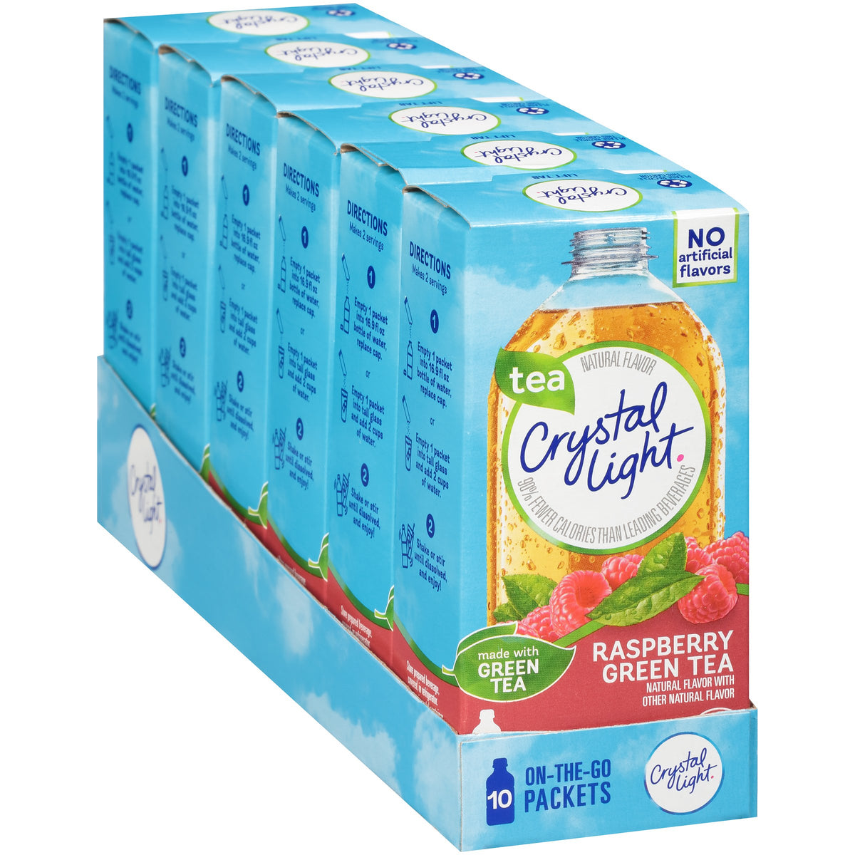Crystal Light On The Go Green Tea Raspberry six-box packaging set.