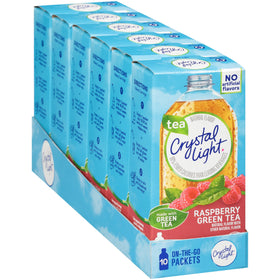 Crystal Light On The Go Green Tea Raspberry six-box packaging set.