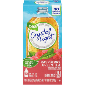 Crystal Light On The Go Green Tea Raspberry packets poured into water.