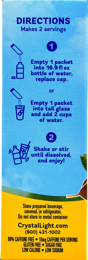 Crystal Light On The Go Lemon Iced Tea glass with ice illustrates convenient serving
