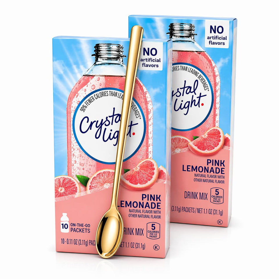 Crystal Light On The Go Lemonade pack with spoon for sugar-free on-the-go refreshment