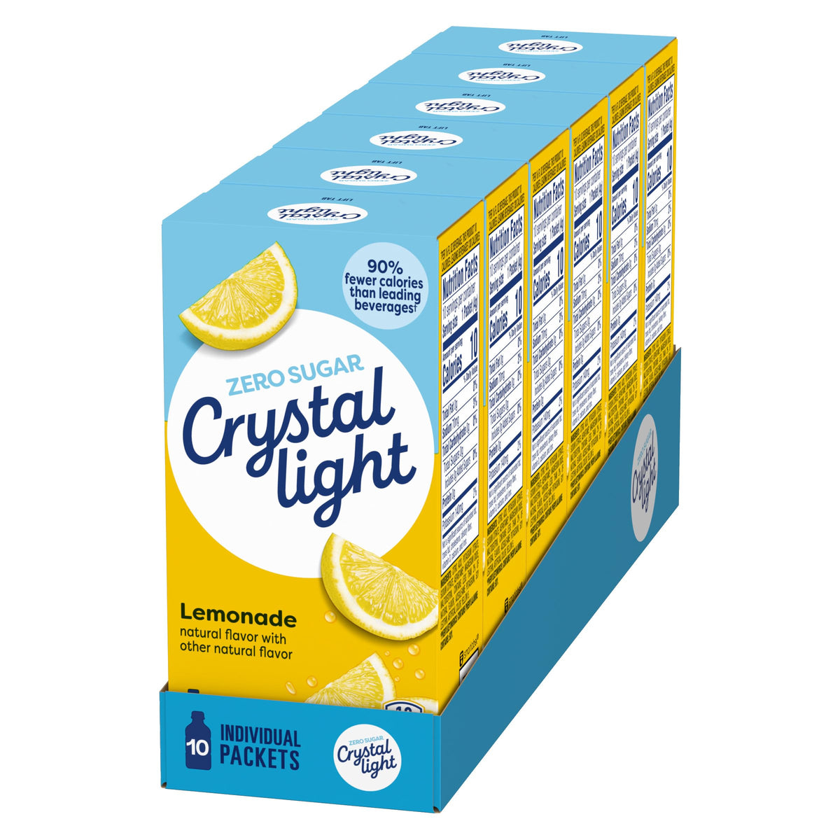 Crystal Light on-the-go packets held in hand highlighting portable, low-calorie flavor