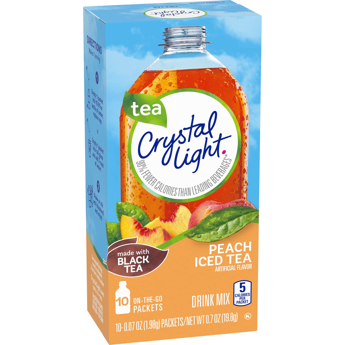 Crystal Light On-the-Go Peach in glass demonstrates a sugar-free, low-calorie refreshment