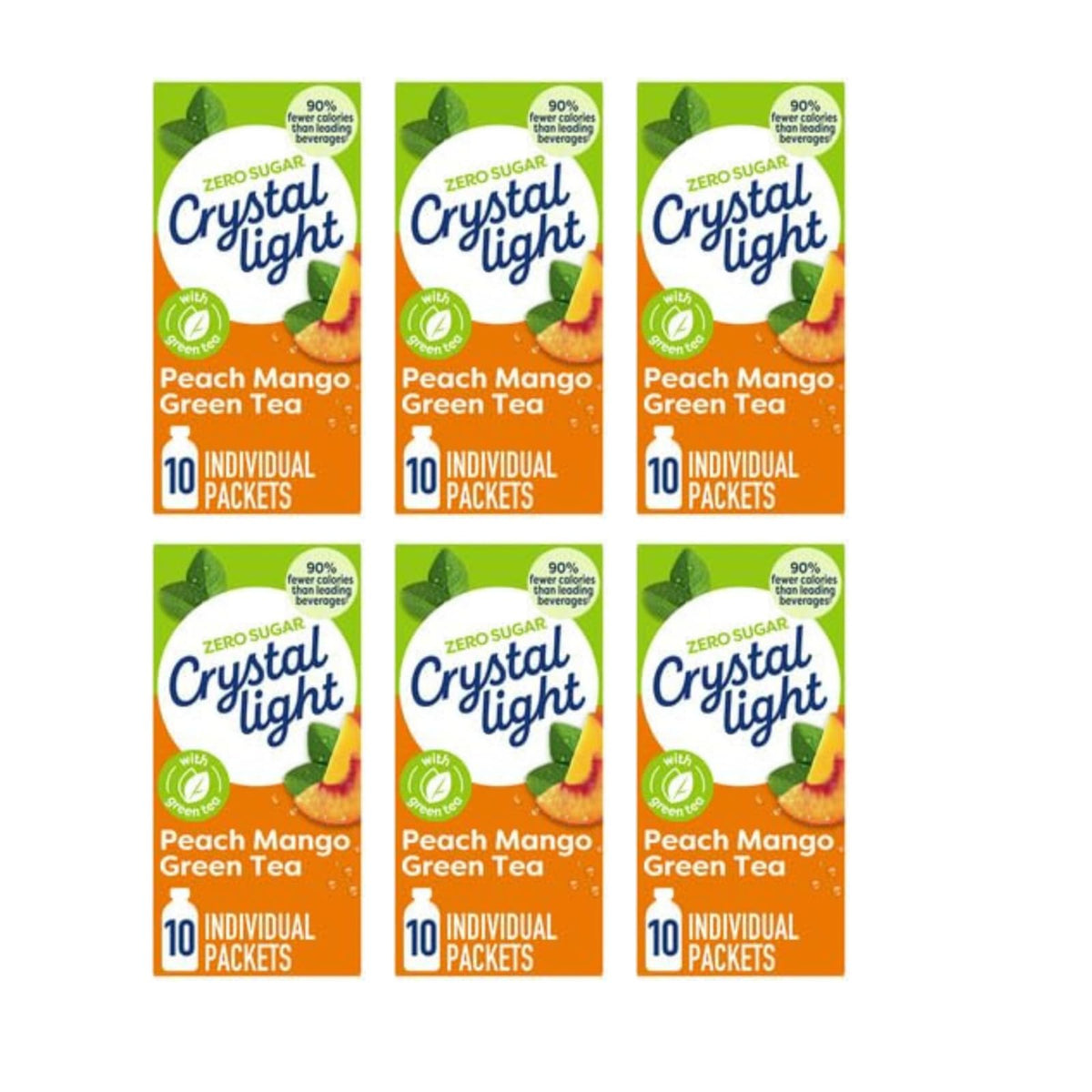 Crystal Light On The Go Peach Mango Green Tea packet for quick hydration on the move.