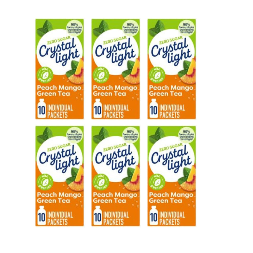 Crystal Light On The Go Peach Mango Green Tea packet for quick hydration on the move.