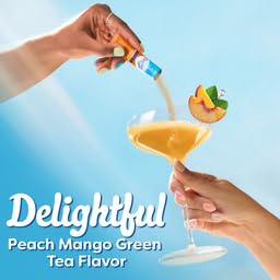Crystal Light On The Go Peach Mango Green Tea powder scoop included for precise mixing.