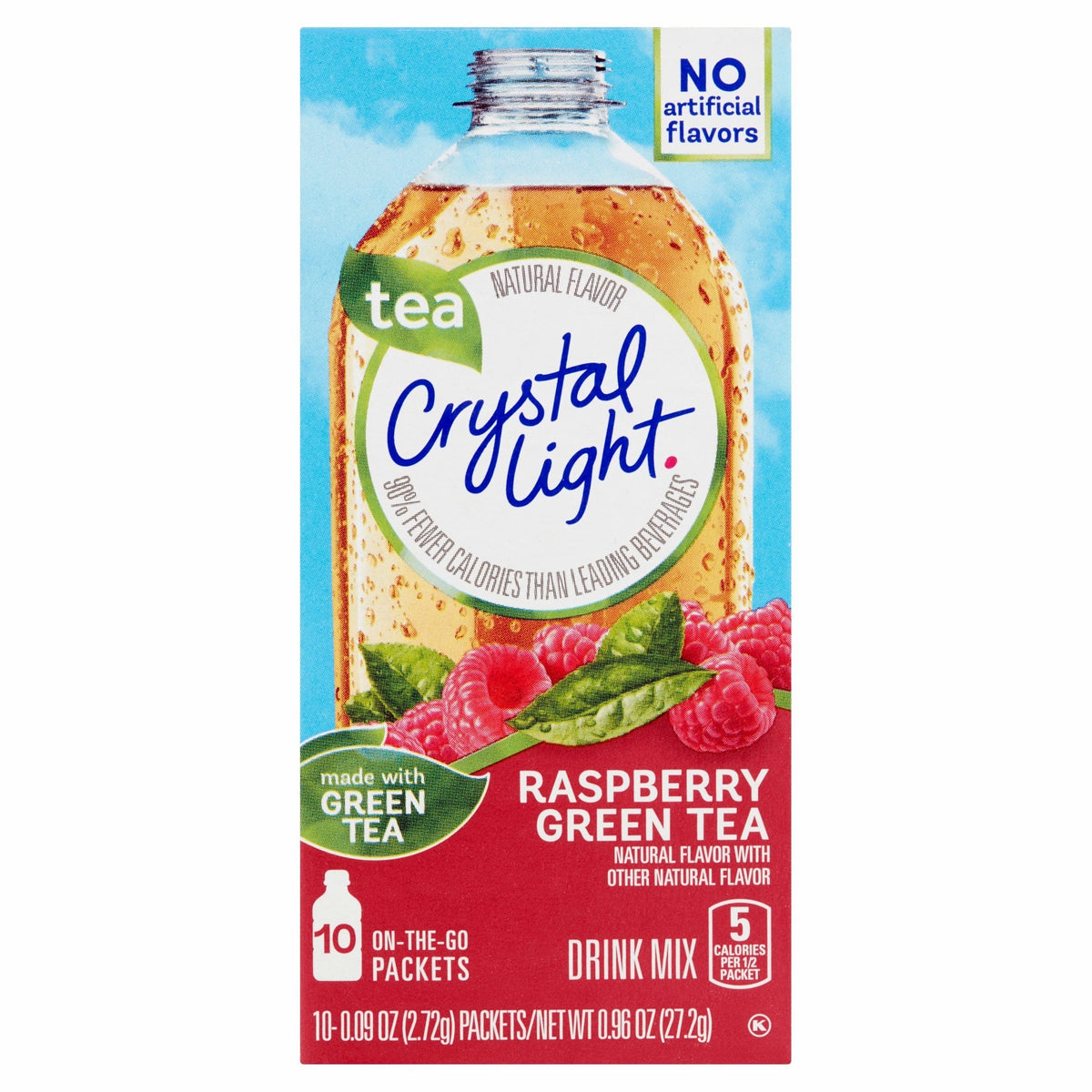 Crystal Light On The Go Raspberry Green Tea box for quick, low-calorie flavor on the move.