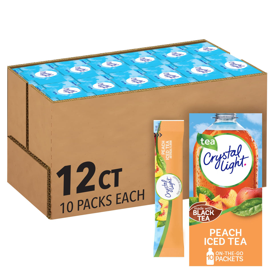 Crystal Light Peach Iced Tea on-the-go box for convenient hydration anywhere.