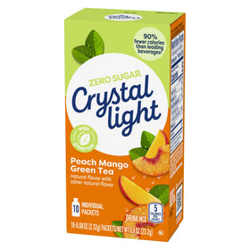 Crystal Light Peach Mango Green Tea on-the-go box with ten packets