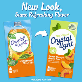 Close-up of Crystal Light Peach Mango flavor crystals in powder