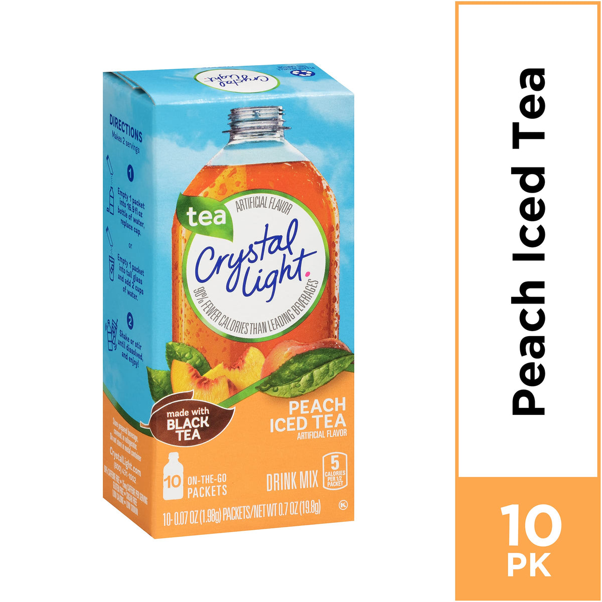 Crystal Light Peach Tea close-up highlights real black tea flavor