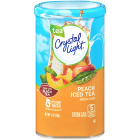 Crystal Light Peach Tea powder packets for a low-calorie refreshment.