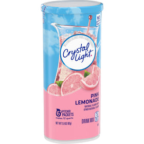 Crystal Light Pink Lemonade canister back label highlighting calories and serving