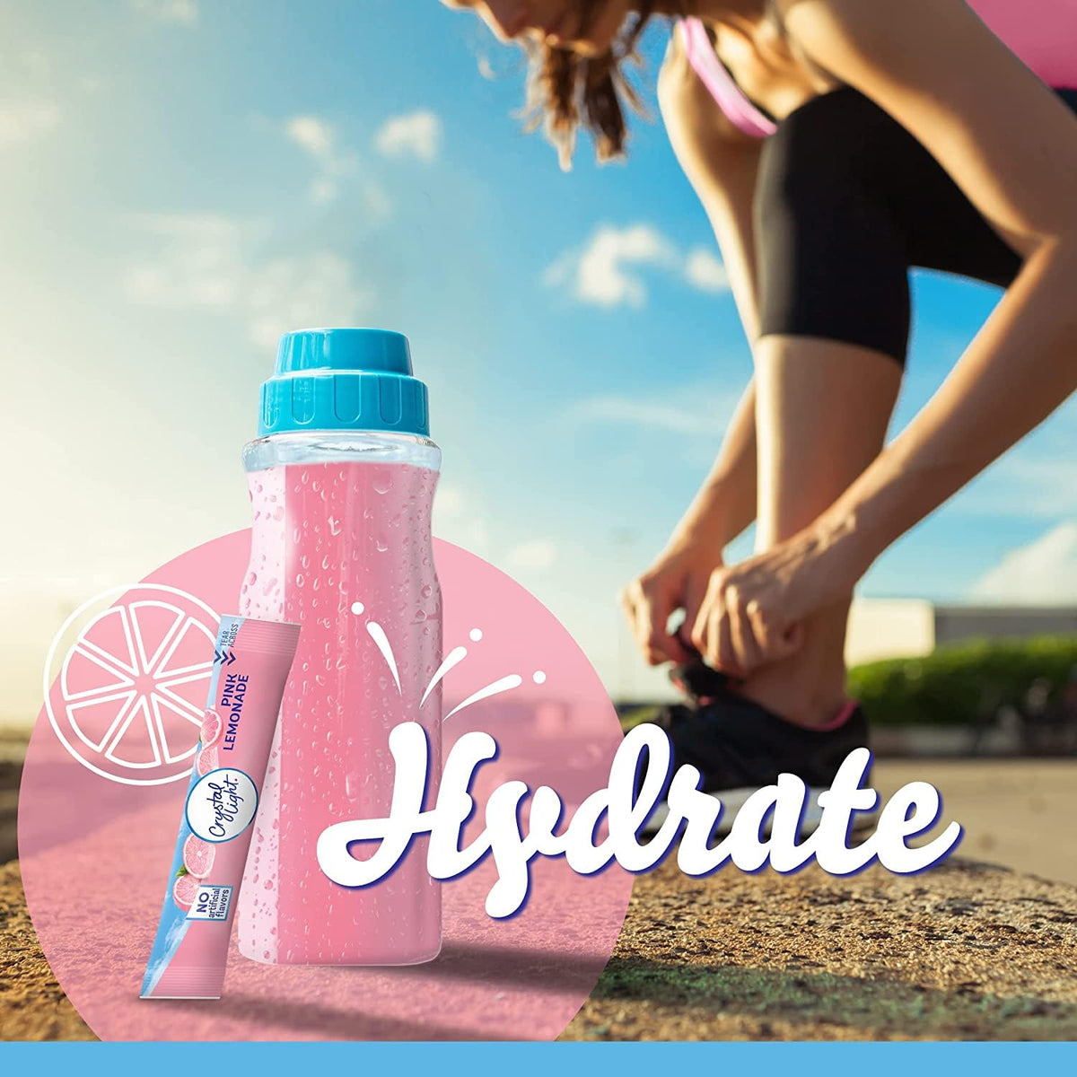 Crystal Light Pink Lemonade on the Go backpack-ready box sits in a bag.