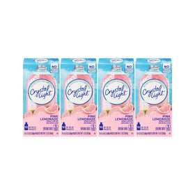 Crystal Light Pink Lemonade on the Go box packaging highlights convenient 10-pack units.