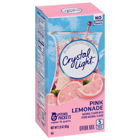 Crystal Light Pink Lemonade packets and pitcher ready for quick, sugar-free refreshment
