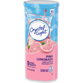 Crystal Light Pink Lemonade six-pack canisters on shelf