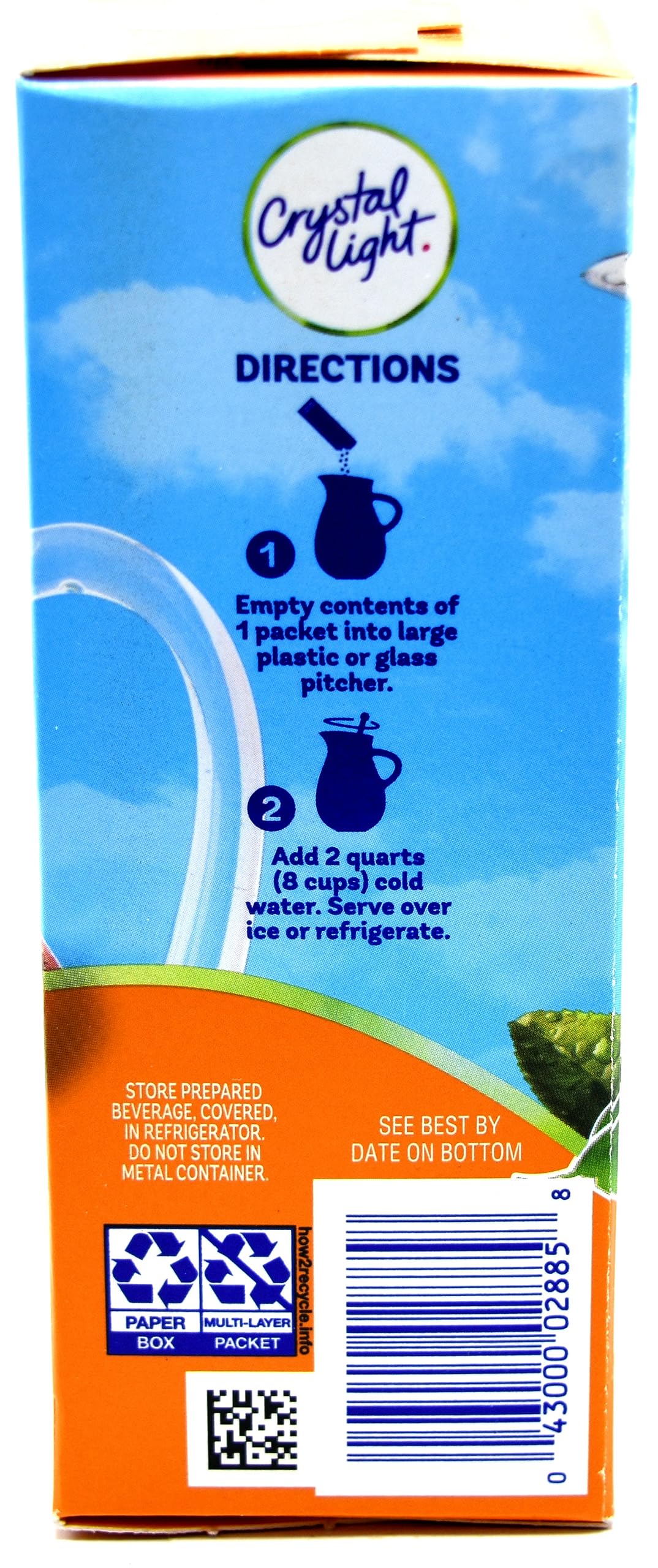 Pouring Crystal Light into a glass with ice for a refreshing drink.