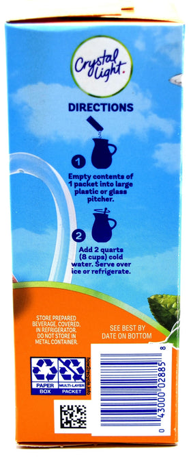 Pouring Crystal Light into a glass with ice for a refreshing drink.