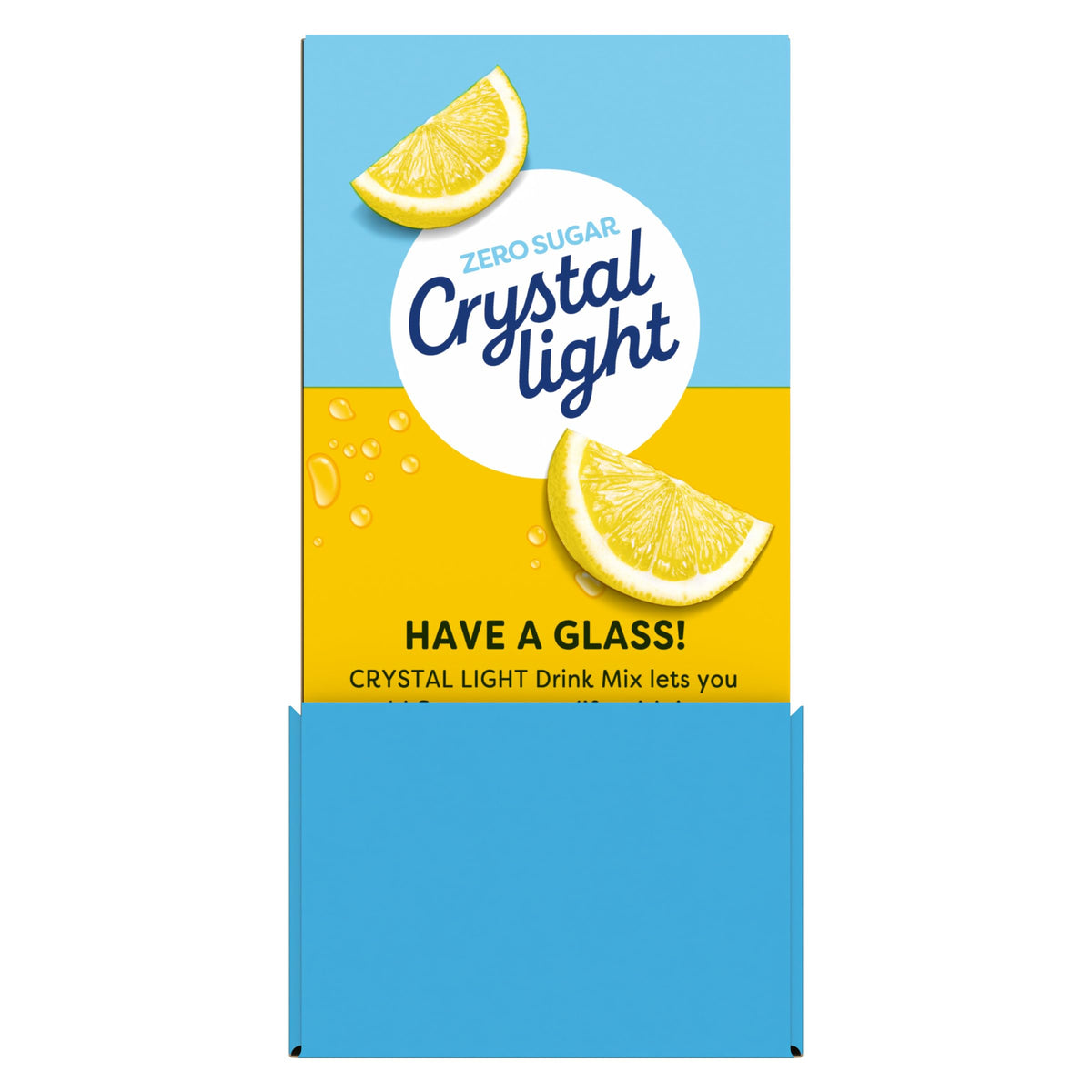 Crystal Light pour-into-water scene demonstrating quick zero-sugar hydration