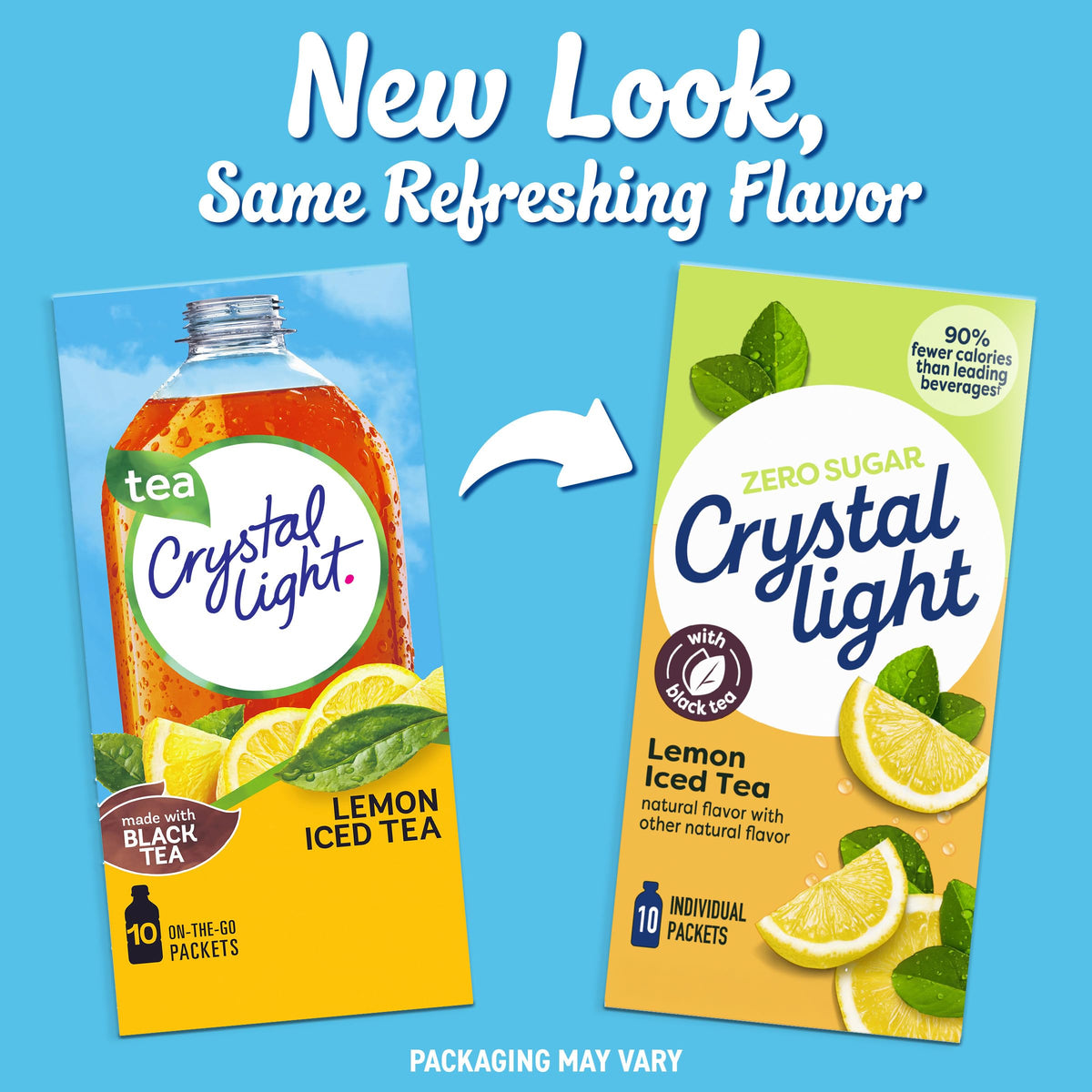 Crystal Light powder packet dissolves quickly in water.