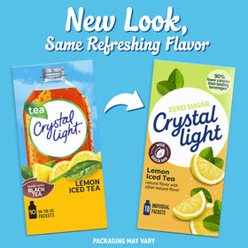 Crystal Light powder packet dissolves quickly in water.