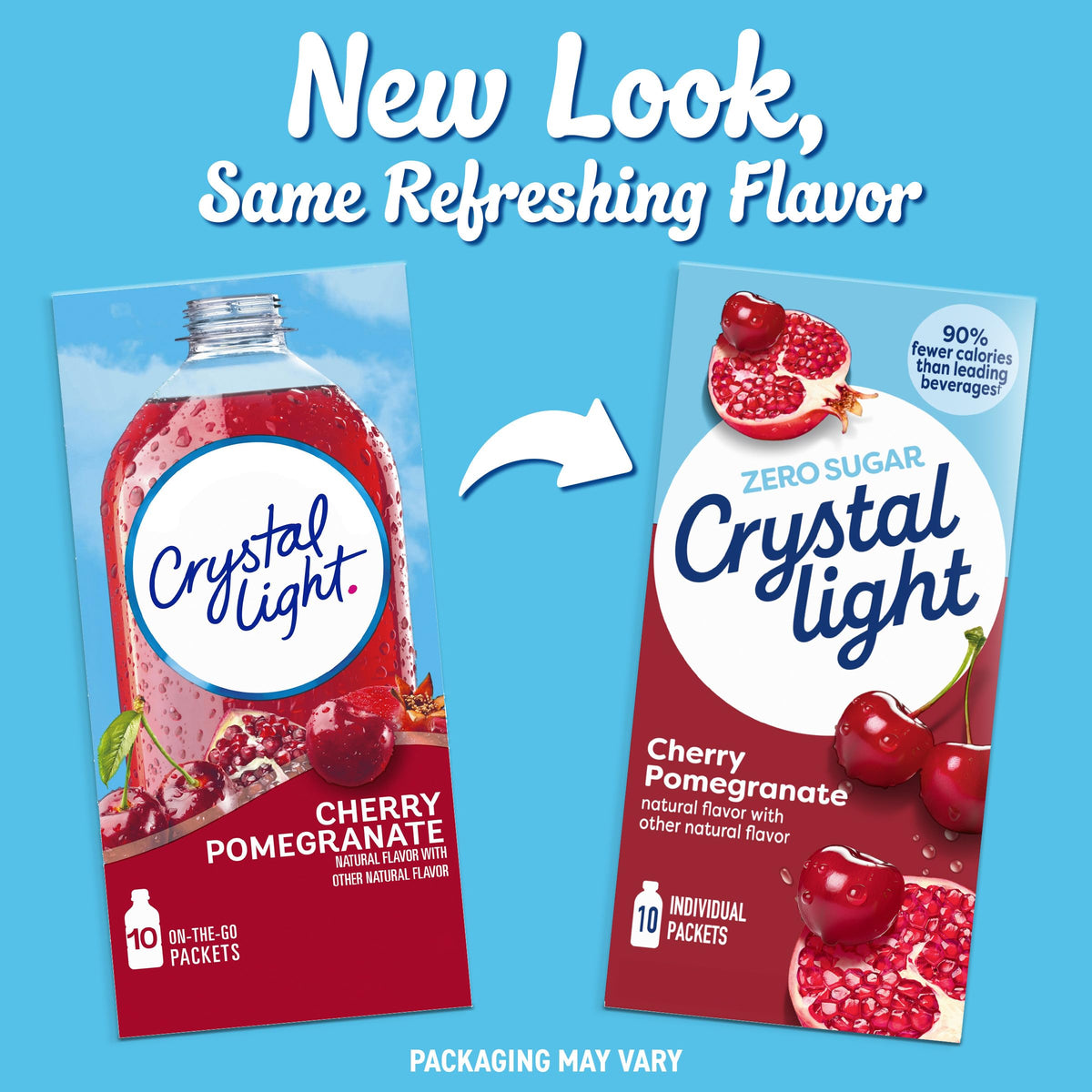 Crystal Light quick-dissolve powder blends with water for fast hydration.