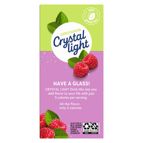 Chilled Crystal Light Raspberry Green Tea in a glass with ice.