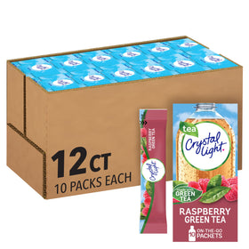 Crystal Light Raspberry Green Tea on-the-go packet ready to mix for a low-calorie refreshment.