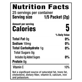 Dissolving Crystal Light Raspberry Green Tea packet creates instant low-calorie refreshment.
