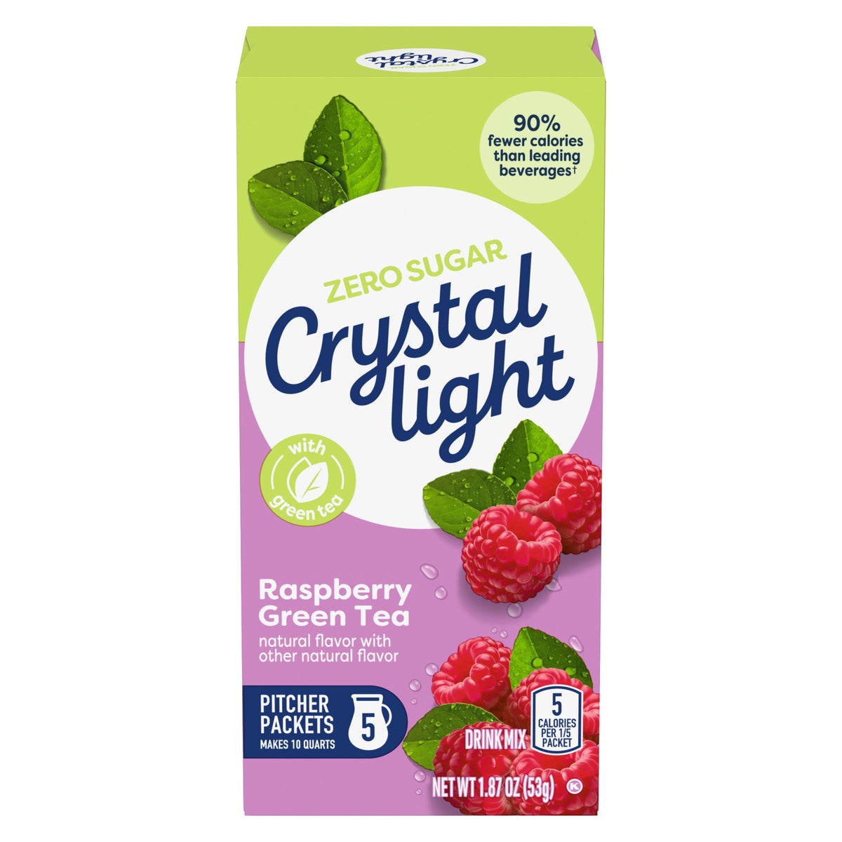 Crystal Light Raspberry Green Tea packets for quick, zero-sugar flavor in any pitcher.