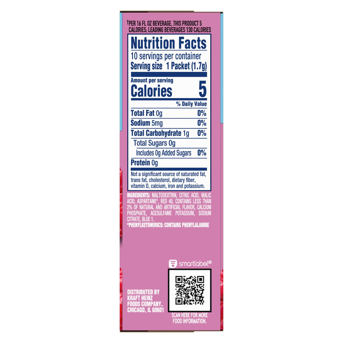 Crystal Light Raspberry Ice bottle-ready packets for travel.