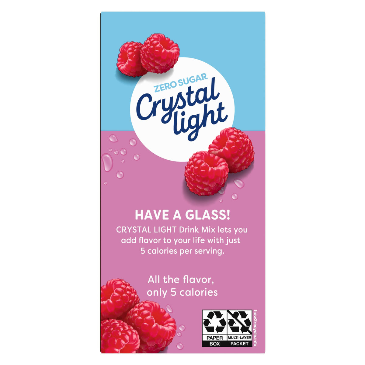 Crystal Light Raspberry Ice box packaging for multiple servings.