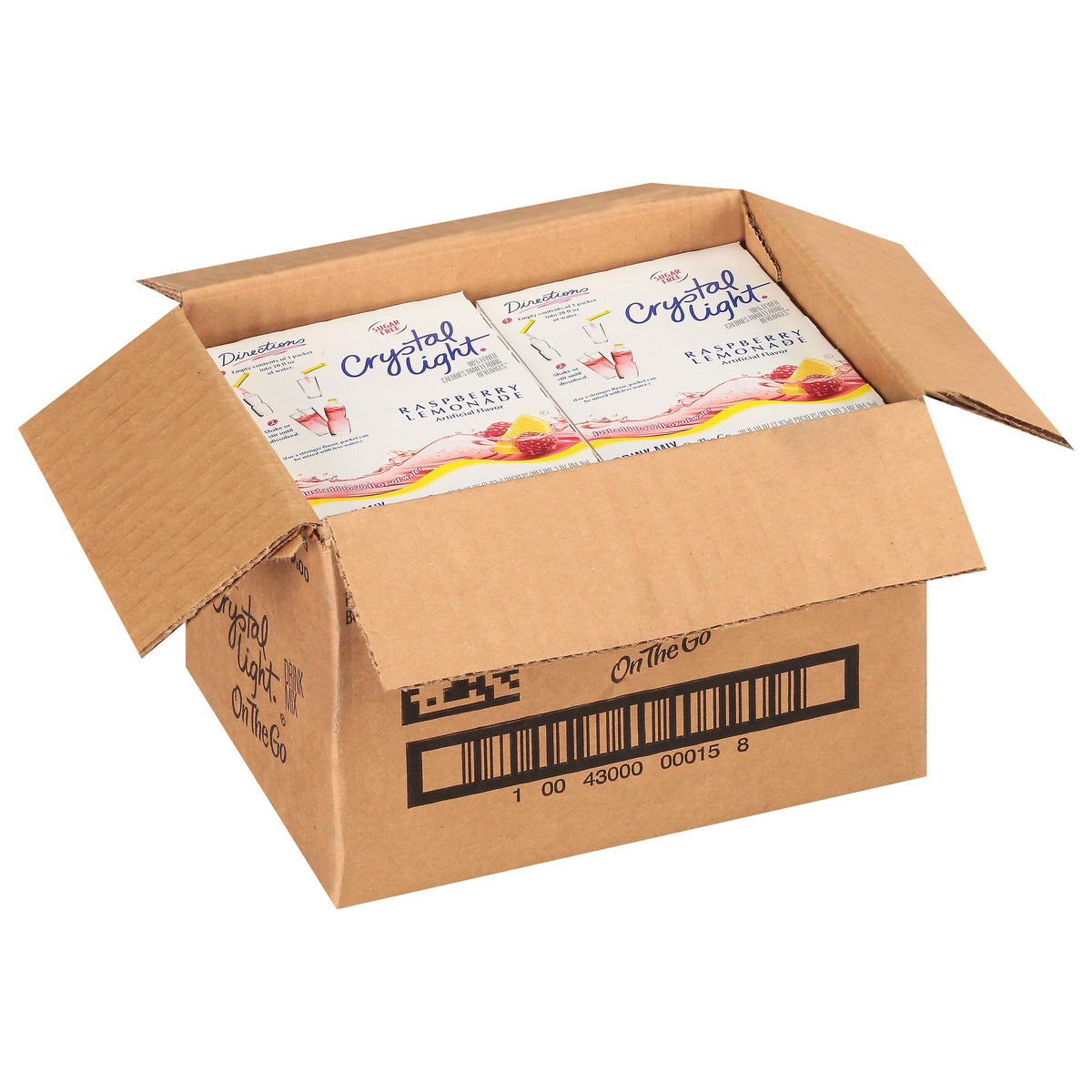 Crystal Light Raspberry Lemonade label close-up emphasizing sugar-free option
